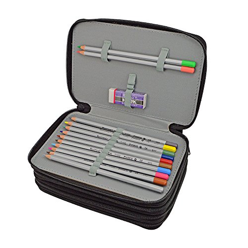Painting Pencils Case with Zipper 72 holder Art Pen Case Canvas Protection Drawing Case(black)