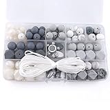 Baby Silicone Teether Beads BPA Free Food Grade Pacifier Clip Teething Beads Grey and White Series DIY Jewelry Chewable Nursing Necklace Accessories