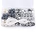 Baby Silicone Teether Beads BPA Free Food Grade Pacifier Clip Teething Beads Grey and White Series DIY Jewelry Chewable Nursing Necklace Accessories