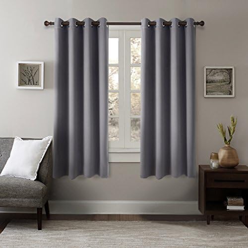 GIAERD Blackout Panel Curtains W52 X L63 Inches,Noise Reducing Thermal Insulated Solid Eyelet Top Room Darkening Drapes for Bedroom Living Room(1 Pair,Grey)