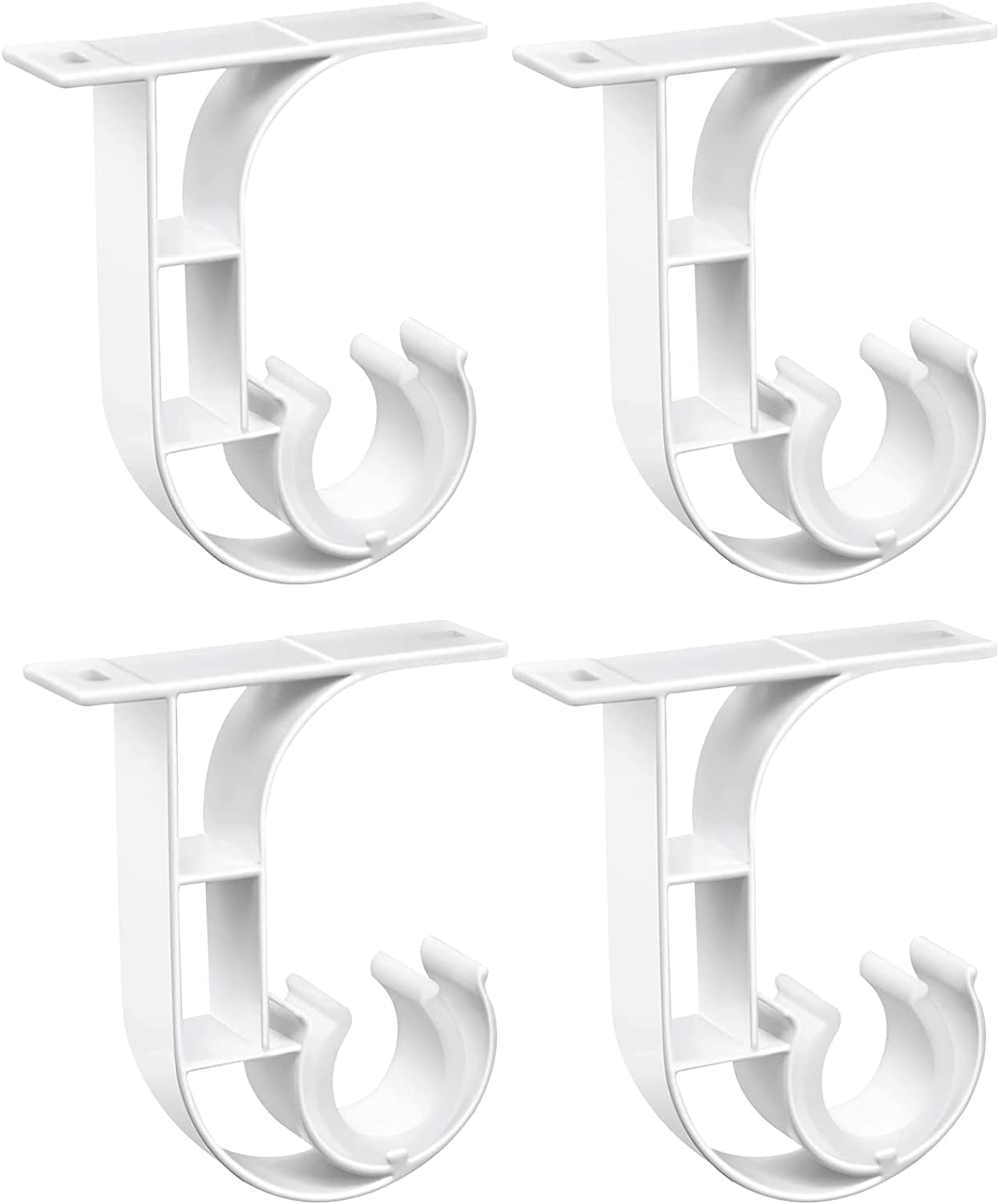 TOKPLNU Celling Mounted Curtain Pole Brackets 4 Pack, Heavy Duty Curtain Rail Brackets White,Aluminum Alloy, Drapery Rod Support Holder with Plastic Buckle Ceiling Bracket for 25mm to 30mm Poles