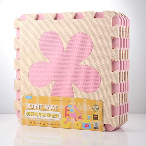 10PCS Soft Kid's EVA Foam Puzzle Play Mat / Beige and Pink Flower Interlocking Tiles Floor Mat 30cmX30cm12"X12"3/8"Thick