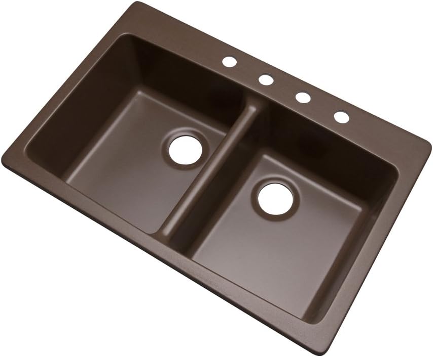 Dekor Sinks 89492Q Westwood Composite Granite Double Bowl Kitchen Sink with Four Holes, 33-Inch, Mocha