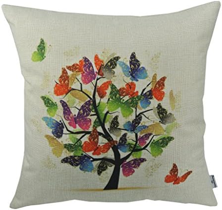 Thanksliving Butterfly Trees Throw Pillow Case Cushion Cover Home Office Decorative, 18 X 18 Inches/45 x 45 Cm, Colorful Butterfly