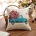 Fahrendom Vintage Floral Truck Retro Farmhouse Decor Spring Summer Flower Sign Decoration Cotton Linen Home Decorative Throw Pillow Case Cushion Cover for Sofa Couch, 18 x 18 in