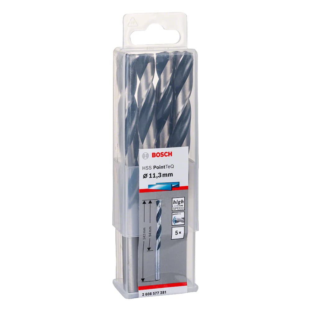 Bosch Professional 5-Piece PointTeQ HSS Twist Drill Bit (for Metal, 11.3 x 94 x 142 mm, Drill Driver Accessories)