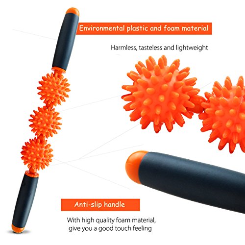 Muscle Roller Stick丨Ergonomically-designed, Great for Muscles丨Fascia Cellulite Blaster Remover Muscle Roller,Fat Blaster Stick | For Back Pain Relief, Sore Neck, Tight Back - M&H (Orange)