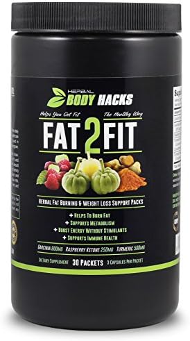 Herbal Fat Loss Daily Packs - From Fat2Fit (Garcinia Cambodgia 800mg - Raspberry Ketones 250mg - Turmeric 500 mg) - Simple, Potent and Natural Fat Burning System