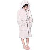 Hooded Herringbone Girl's Fleece Soft Spa Kimono Long Robe,Kids Comfy Sleepwear Bathrobe