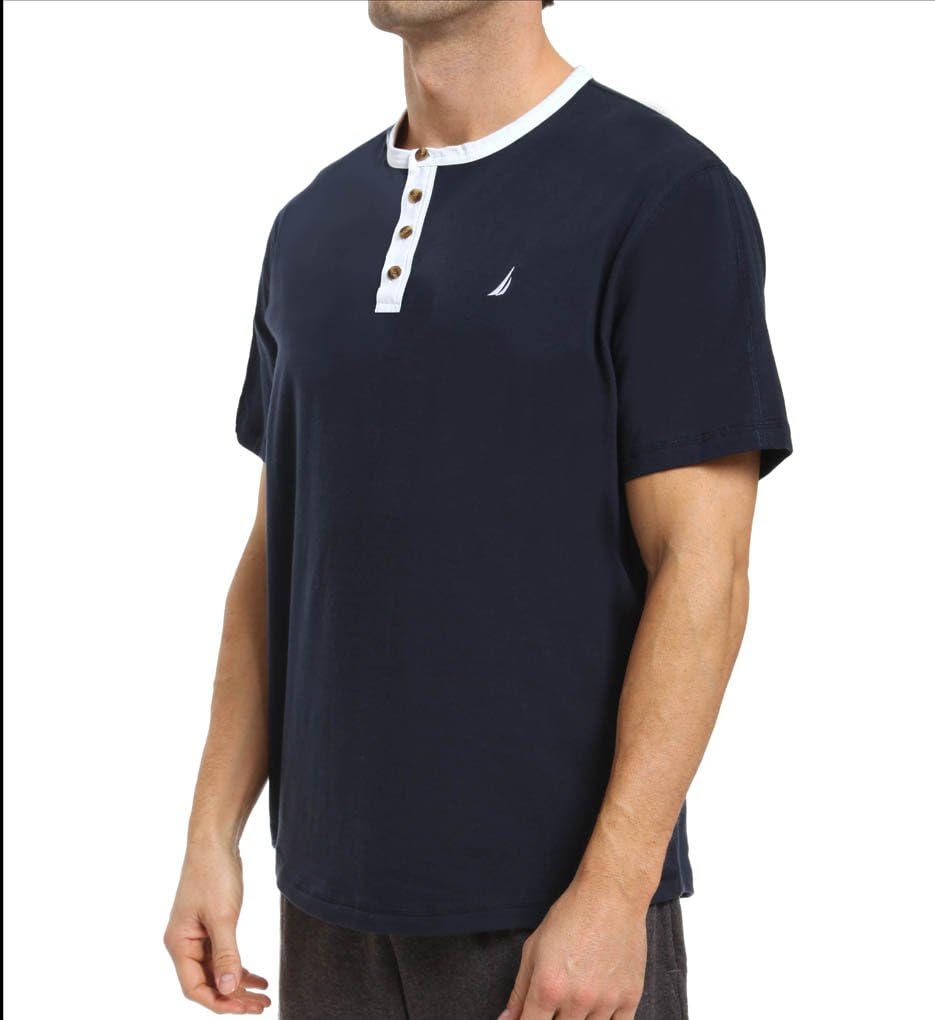 Nautica Henley Playera de Manga Corta para Hombre, Azul Marino