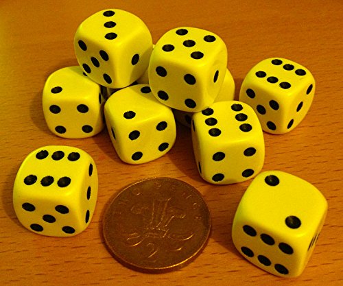 10 x 16mm Opaque Plastic Dice (Yellow)