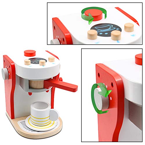 Kaffeemaschine Kinder Holz Rollenspiel Holzspielzeug Küche Haushaltsgeräte mit Tasse, Milchbox und Kaffeepad… – Bild 4