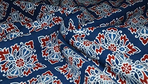 Traditional Pure Cotton Floral Print Running Fabric by Yard Hand Block Print Natural Fabric for Dressmaking Sewing Crafting Fabric (Multi, 5 Yard)