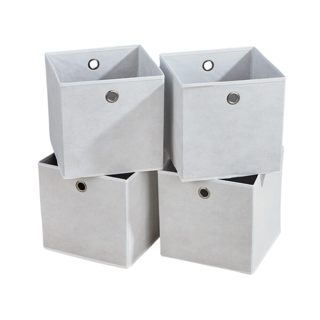 Home Source Foldable Storage Boxes - 4-Piece Canvas Storage Cube Set in Cream