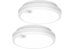 BRIGHTEVER 2-Pack Battery Operated Motion Sensor LED Ceiling Light, 7.2inch Flush Mount Light Fixture 6000K, Wireless Motion Activated Ceiling Lamp in 400LM for Closet Pantry Laundry Stair(Battery Not Included)