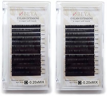 Eyelash Extensions 0.05/0.07/0.10/0.15/0.18/0.20/0.25mm C/D Curl Individual Eyelash Extensions Silk Faux Mink Eyelash Extensions Cluster 8-15mm Mixed Tray for Salon by OBEYA… (2-trays-D-0.20, 8-15mm)