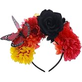 Koolgil Halloween Rose Flower Crown Headband with Butterflies Day of The Dead Ghost Festival Pride Month Costume Headpiece