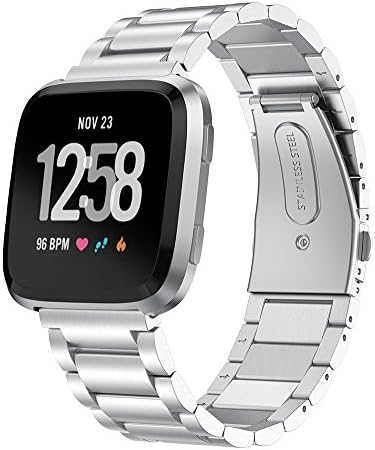 Moonooda For Fitbit Versa Bands Women/Men, Solid Stainless Steel Replacement Straps Adjustable Wristbands for Smartwatch Fitbit Versa