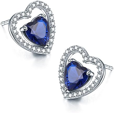 4.25Ct Double Heart Birthstone Halo CZ Post Stud Earrings 925 Sterling Silver Women