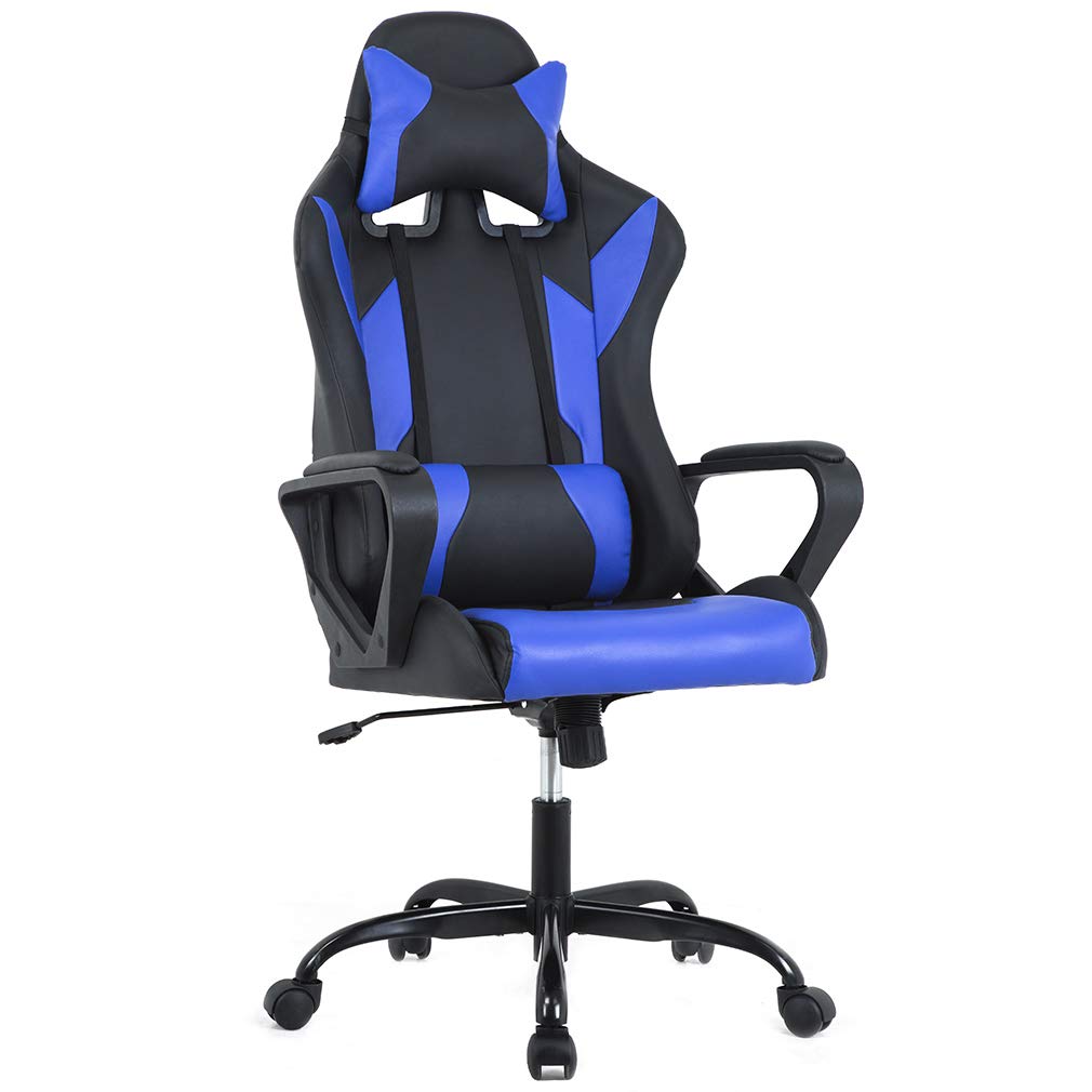 BestMassage Office Desk Gaming Chair High Back Computer Task Swivel Executive Racing Chair for BackSupport with Lumbar Support Adjust Headrest Armrest (Gaming Chair Blue)