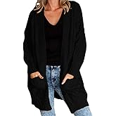 Miladusa Women's Cardigan Sweaters Long Sleeve Plus Size Solid Cable Knit Open Front Outerwear with Pockets