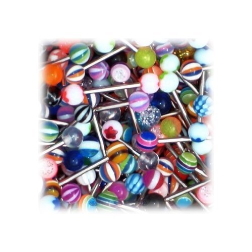 Tongue Ring Lot 100 Assorted Tongue Rings Surgical Steel 14 Gauge (100 Pieces)