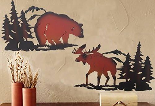 Cabin Ironworks Moose Decor and Bear Decor Metal Wall Art Set (2 Pieces Included - 1 Bear and 1 Moose) - Lake House Cabin Decoration