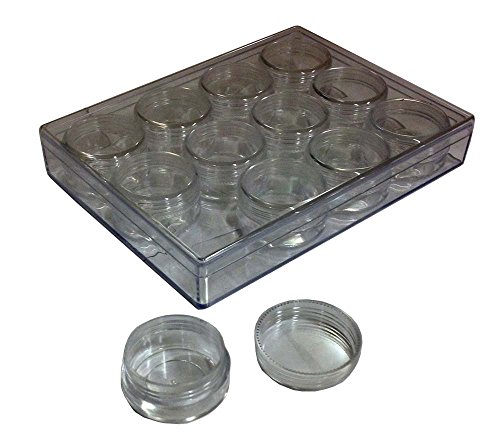 BIN BUDDY12 Piece Clear Plastic Round Box Set | Screw-On Lids | 1.25" (3.2 cm) Diameter Jars | Efficient Storage & Display