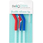 Swig Life Reusable Straws All American Tall Straw Set & Cleaning Brush, Each Straw is 14 inches Long (Fits Swig Life 40oz Mega Mug Tumblers)