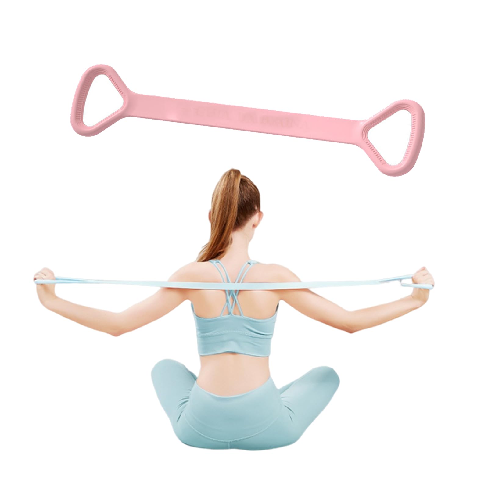 Photo 1 of Figure 8 Resistance Band, Arm Back Shoulder Exercise Elastic Rope Stretch Fitness Band, Foot, Leg, Hand Stretcher, Arm Exerciser for Yoga Pilates Stretching Physical Therapy, Home Gym Workout(Pink)