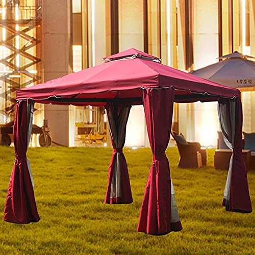 3 x 3 Meter Metall-Pavillon Garten 2-stufige Dachzelt Party Zelt Baldachin Pavillion Patio Shelter mit Netz,Rot