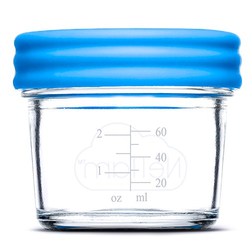 Nellam Baby Food Storage Containers - Leakproof, Airtight, Glass Jars for Freezing & Homemade Babyfood Prep - Reusable, BPA Free, 6 x 4oz Set, that is Microwave & Dishwasher Safe
