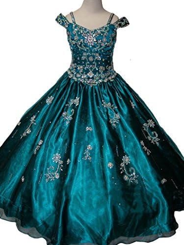 HSDJ Big Princess Girl's Party Dance Off Shoulder Beads Ball Gowns Pageant Dress 6 US Turquoise