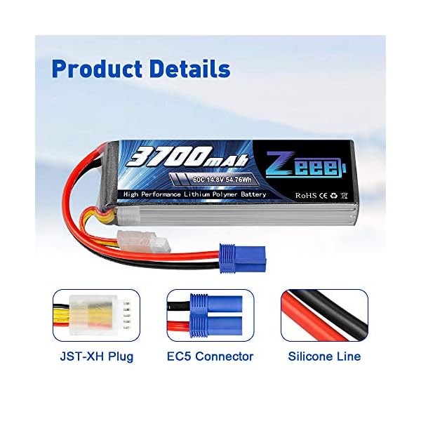 Zeee 4S Lipo Akku 14,8V 3700mAh 60C RC Lipo Batterien mit EC5 Stecker für UAV Drones FPV Rennrad Quadcopters Flugzeug… – Bild 5