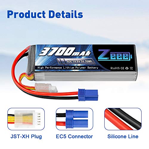 Zeee 4S Lipo Akku 14,8V 3700mAh 60C RC Lipo Batterien mit EC5 Stecker für UAV Drones FPV Rennrad Quadcopters Flugzeug… – Bild 5