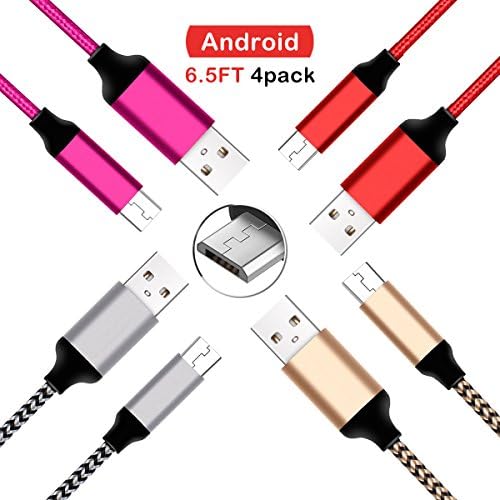 Micro USB Cable,4Pack 6.5FT Long Nylon Braided High Speed 2.0 USB to Micro USB Charging Cables Android Fast Charger Cord for Samsung Galaxy S7 Edge/S6/S4,Note 5/4,HTC,Tablet (Red Pink White Gold)