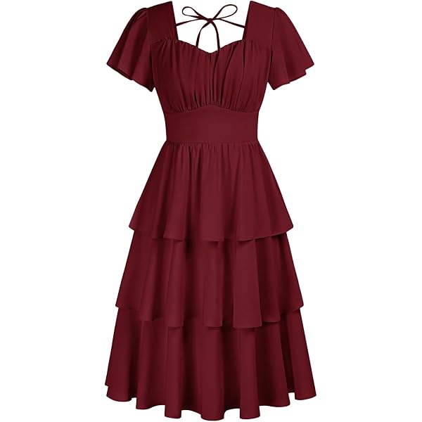Women's Collar Button Design Red Dress Standing Collar Pleated A-Line Mini  High Waisted Dress Deep Red S at Amazon Women's Clothing store