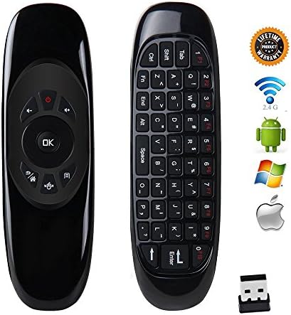 WELLWIN C120 2.4 G Wireless Mini Air Fly Mouse with Qwerty Keyboard Gyroscope Remote Control for Android TV Box PC HTPC IPTV Smart TV,Support Windows Mac and Linux (C120)