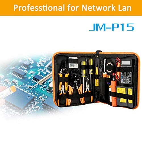 LETB Network Lan Cable Tester Network Repair Tool, Rj45 Crimping Kit For CAT5/CAT6,Soldering Iron Kit 60W Adjustable Temperature Welding,Digital Multimeter,Professional Tools (Orange Set)
