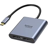 USB-C to Dual 4K DisplayPort Splitter Adapter Selore USB C Hub DisplayPort | Dual Monitor Converter 4K@60Hz, USB-C to DisplayPort Compatible for Dell XPS 13/15, Lenovo Yoga, Samsung, Chromebook, HP