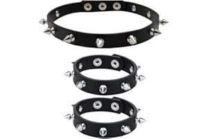 macoking Leather Studded Bracelet Choker Punk Spike Rivet Cuff Metal Black Wristband