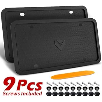 Aujen Silicone License Plate Frame 2 PCS for US Standard Car, 100% Street Legal License Plate Frame, Rattle-Proof and Easy Installation License Plate Holder (Black)