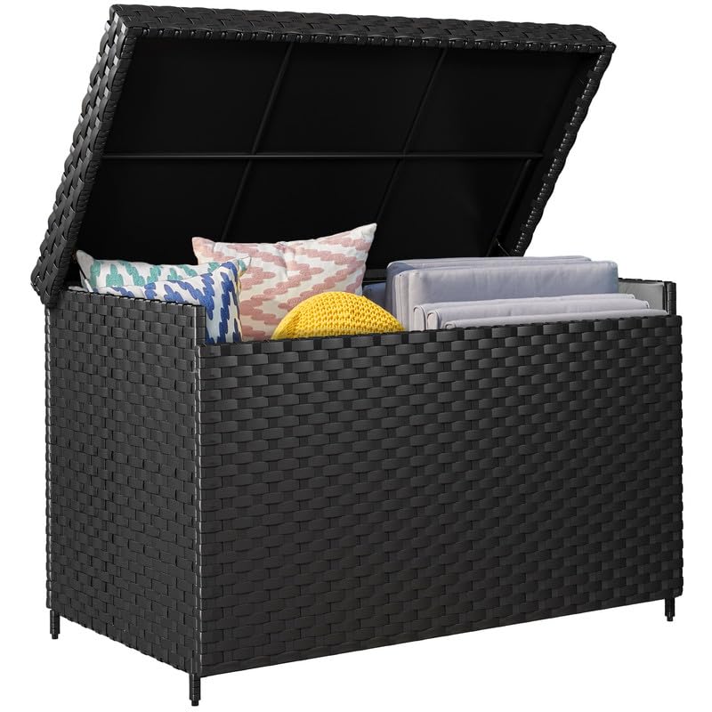 Photo 1 of  YITAHOME 230 Gallon Wicker Deck Box, XXL All-Weather Outdoor Storage Box, Rattan Storage Bin for Patio Furniture, Outdoor Cushions, Pool Storage and Garden Tools - Black
