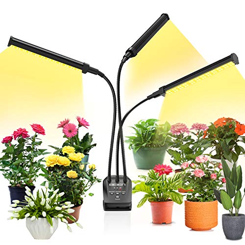 Grow Light for Indoor Plant,BEIEN 60W 144 LED Auto ON/Off Timer Full Spectrum Plant Lights 3/6/12H Cycle Timing Stepless Dimmable Brightness 4 Switch Modes,Tri Head Adjustable Gooseneck
