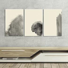 3 Panel Canvas Wall Art - Abstract Black Ink Splash - Giclee Print Gallery Wrap Modern Home Art Ready to Hang - 16"x24" x 3 Panels