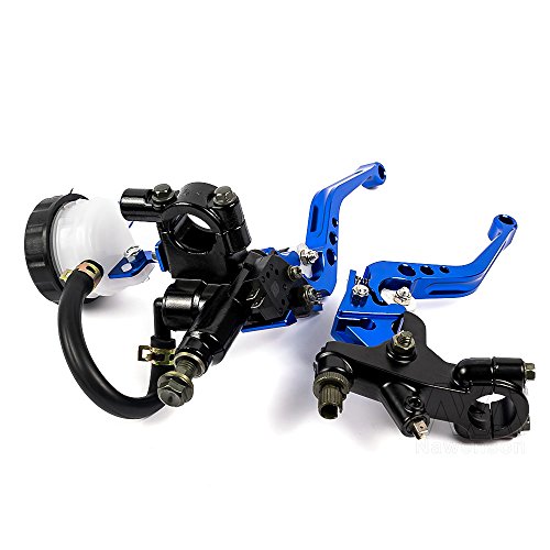 Universal 7/8" 22mm Motorcycle Clutch Brake Master Cylinder Reservoir Levers Kit Fluid Reservoir Set (Blue)