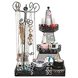 3 Tier Black Metal Makeup Organizer Rack / Necklace Jewelry Hanger / Nail Polish Display Stand - MyGift