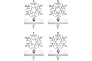 Ulico Snowflake Christmas Stocking Holders Set of 4 - Silver Metal Mantel Stocking Holders