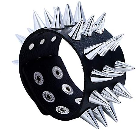 XQxiqi689sy Hot Punk Men Women Faux Leather Multiple Spikes Bracelet Bangle Jewelry Wrist Decor