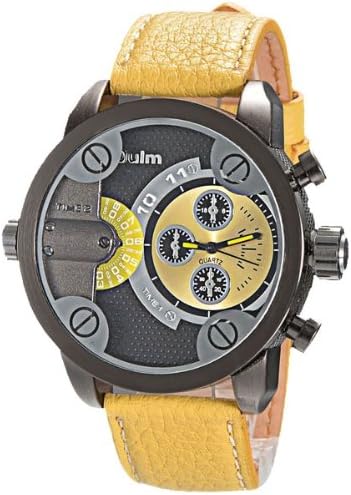 2014 New Arrival OULM Military Army Dual Time Zones Movements Watch Big Dial Genuine Leather Sports Wristwatch - Yellow